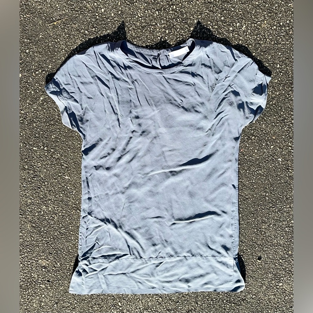 Grana 100% Chinese Silk Gray Fitted Cap Sleeve T-Shirt Size L